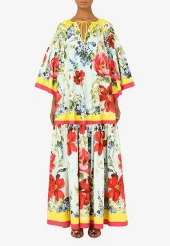 Dolce & Gabbana Garden-Print Poplin Kaftan Multicolor