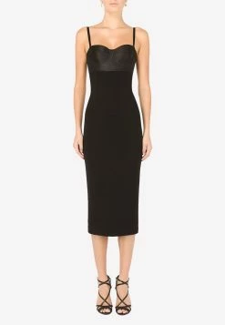 Dolce & Gabbana Jersey And Satin Sleeveless Midi Dress Black