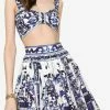 Dolce & Gabbana Majolica Print Bustier Cropped Top Blue