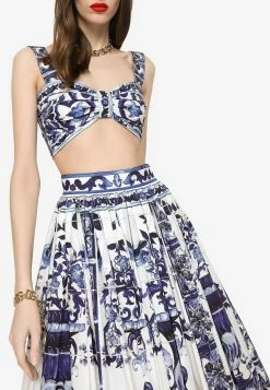 Dolce & Gabbana Majolica Print Bustier Cropped Top Blue