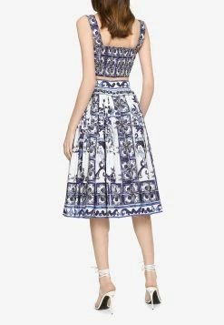 Dolce & Gabbana Majolica Print Bustier Cropped Top Blue -Evening Dresses Popular Store F74H5T 20HH5BE 20HA3TN 201