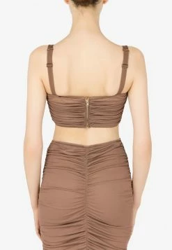 Dolce & Gabbana Ruched Cropped Top In Viscose Brown -Evening Dresses Popular Store F751ST 20HU7J4 20M0216 201