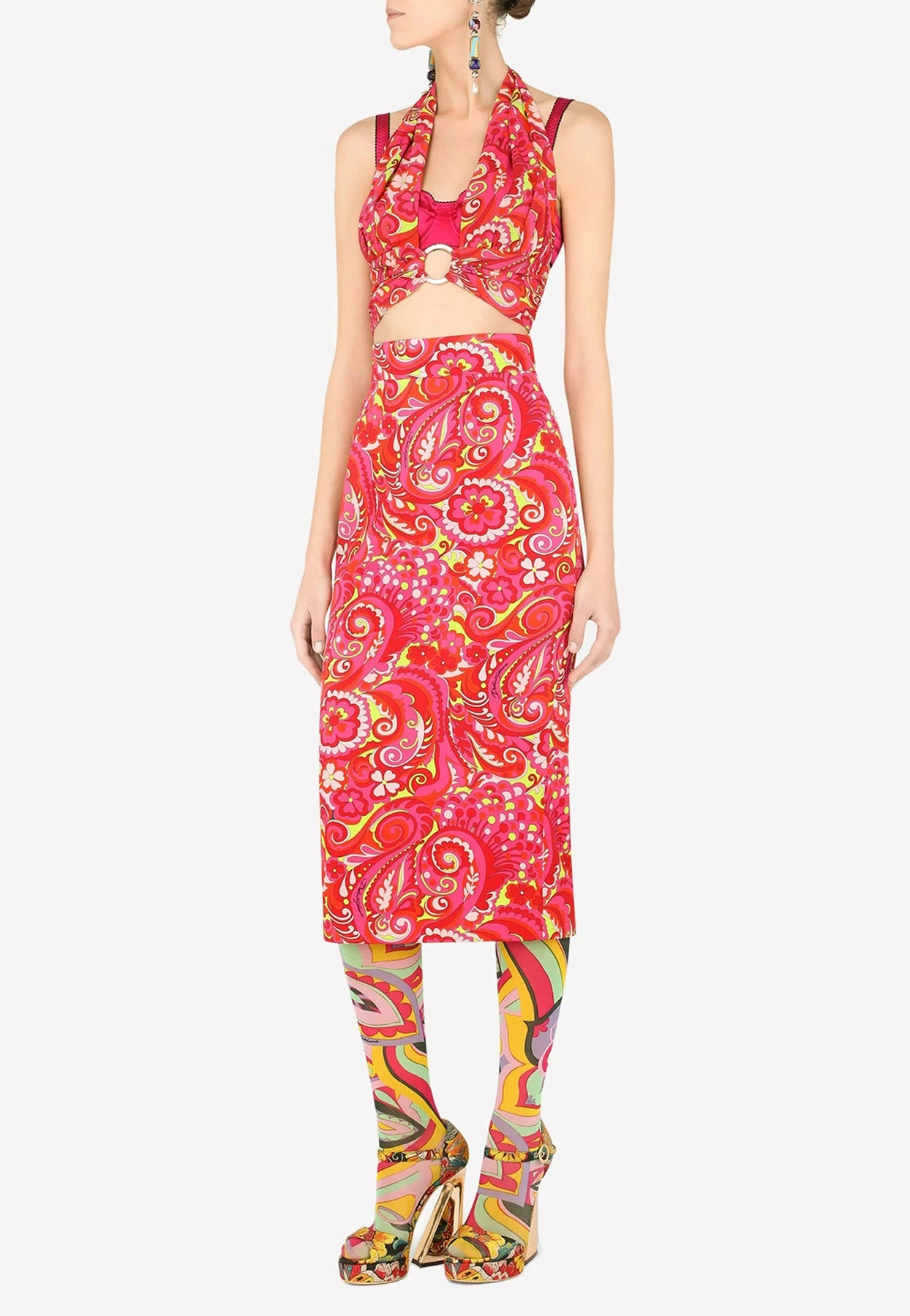 Dolce & Gabbana 60s Print Cropped Top With Ring Detail Hot Pink 2 Dolce & Gabbana 60s Print Cropped Top With Ring Detail Hot Pink - Image 2