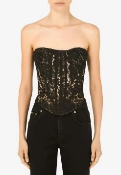 Dolce & Gabbana Lace Detail Bustier Cropped Top Black
