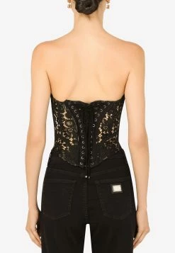 Dolce & Gabbana Lace Detail Bustier Cropped Top Black 6 Dolce & Gabbana Lace Detail Bustier Cropped Top Black -Evening Dresses Popular Store F75I8T 20FLM0A 20N0000 201
