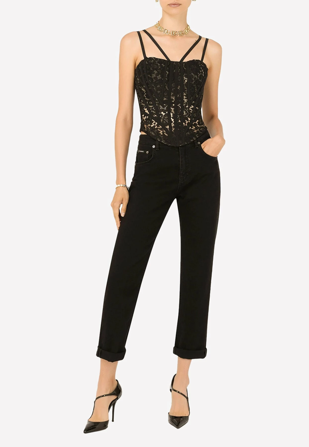 Dolce & Gabbana Lace Detail Bustier Cropped Top Black 2 Dolce & Gabbana Lace Detail Bustier Cropped Top Black - Image 2