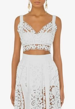 Dolce & Gabbana Embroidered Sleeveless Cropped Top White