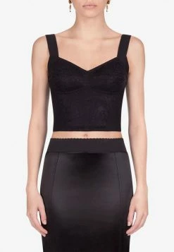 Dolce & Gabbana Corset Bustier Top In Jacquard And Lace Black