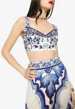 Dolce & Gabbana Majolica Print Cropped Top Blue