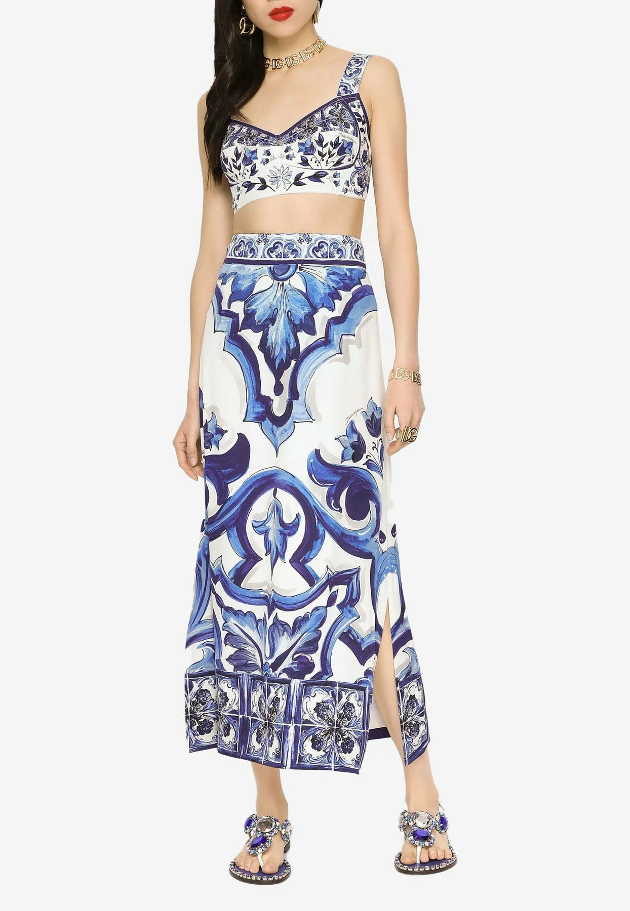 Dolce & Gabbana Majolica Print Cropped Top Blue 2 Dolce & Gabbana Majolica Print Cropped Top Blue - Image 2