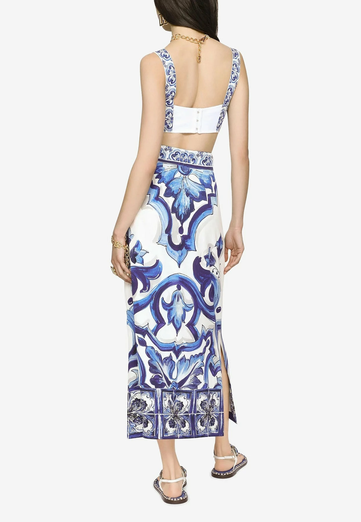 Dolce & Gabbana Majolica Print Cropped Top Blue 3 Dolce & Gabbana Majolica Print Cropped Top Blue - Image 3