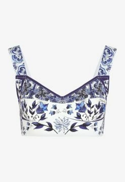 Dolce & Gabbana Majolica Print Cropped Top Blue 7 Dolce & Gabbana Majolica Print Cropped Top Blue -Evening Dresses Popular Store F7Y28T 20HPAB7 20HA3TN 203