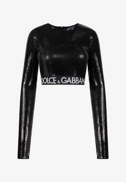 Dolce & Gabbana Sequin Embellished Crop Top Black