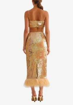 F.ILKK Sequined Feather-Trimmed Midi Skirt Orange -Evening Dresses Popular Store FSS23 008ORORANGE 202