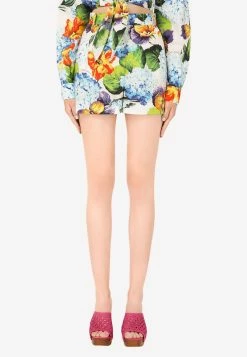 Dolce & Gabbana Hydrangea Print Cotton Shorts Multicolor