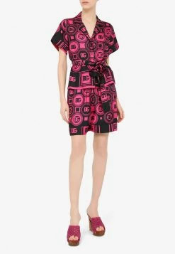 Dolce & Gabbana DG Print Elastic Silk Shorts Pink