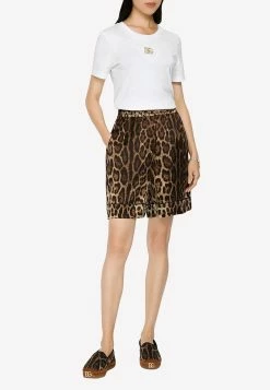 Dolce & Gabbana Animalier Printed Silk Shorts Brown