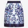 Dolce & Gabbana Majolica Print High-Waist Silk Twill Shorts Blue