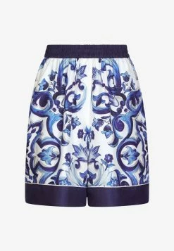 Dolce & Gabbana Majolica Print High-Waist Silk Twill Shorts Blue