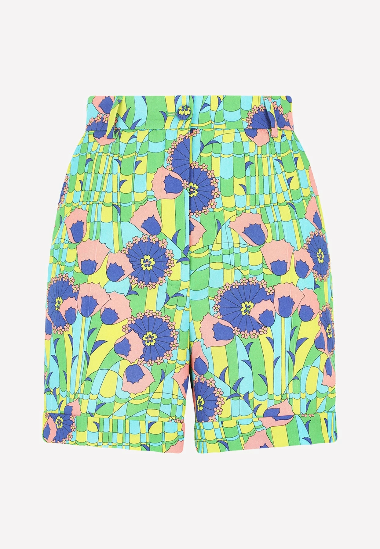 Dolce & Gabbana 60's Print High-Waist Gabardine Shorts Green 4 Dolce & Gabbana 60's Print High-Waist Gabardine Shorts Green - Image 4