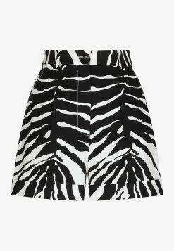 Dolce & Gabbana High-Waist Zebra Print Drill Shorts Monochrome