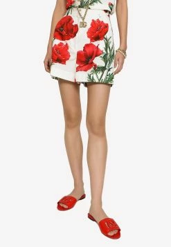 Dolce & Gabbana Poppy-Print Poplin Shorts Multicolor