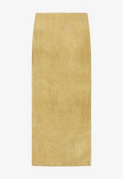 Tom Ford High-Waist Midi Glossy Skirt Gold