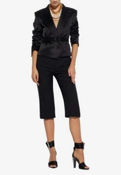 Tom Ford Duchesse Crop Belted Silk Jacket Black
