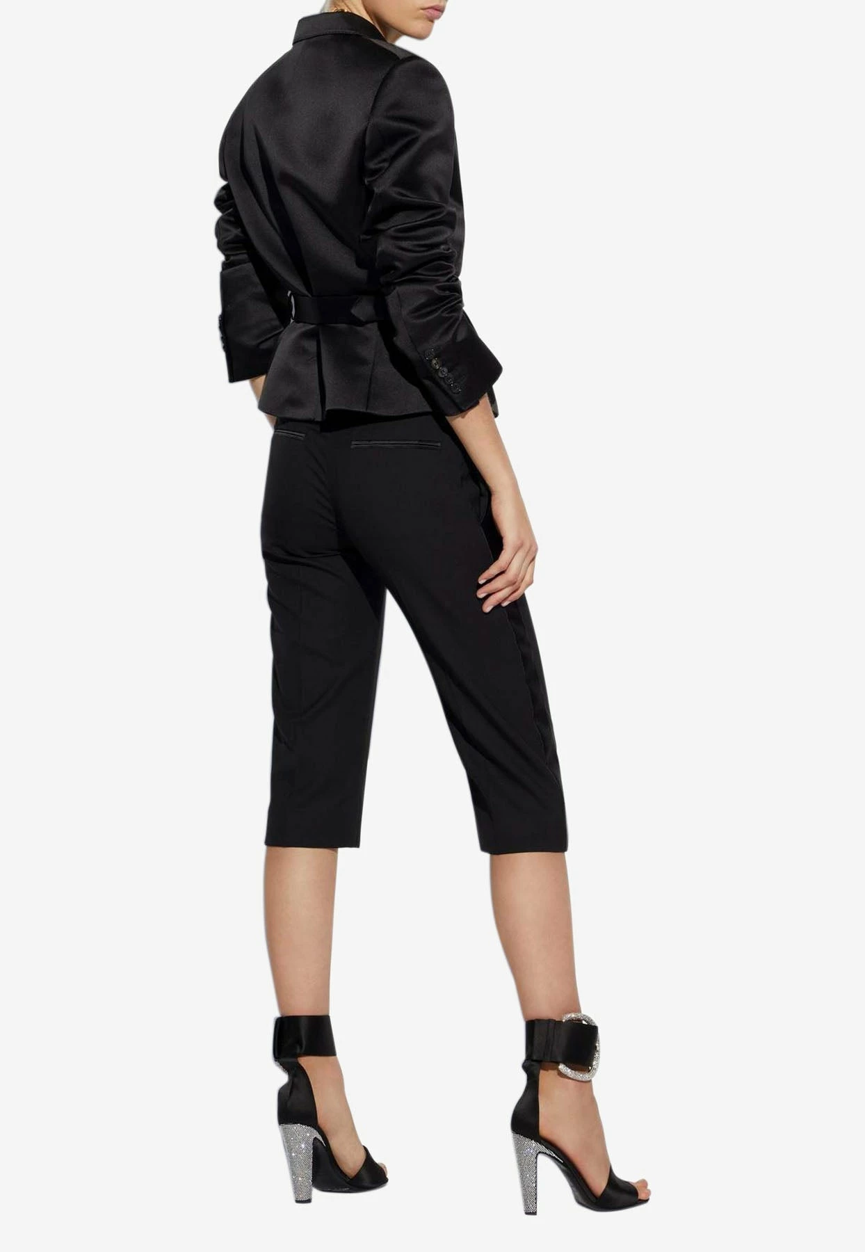 Tom Ford Duchesse Crop Belted Silk Jacket Black 2 Tom Ford Duchesse Crop Belted Silk Jacket Black - Image 2
