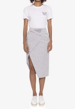 Dawei Linen Wrap Skirt With Slit Gray