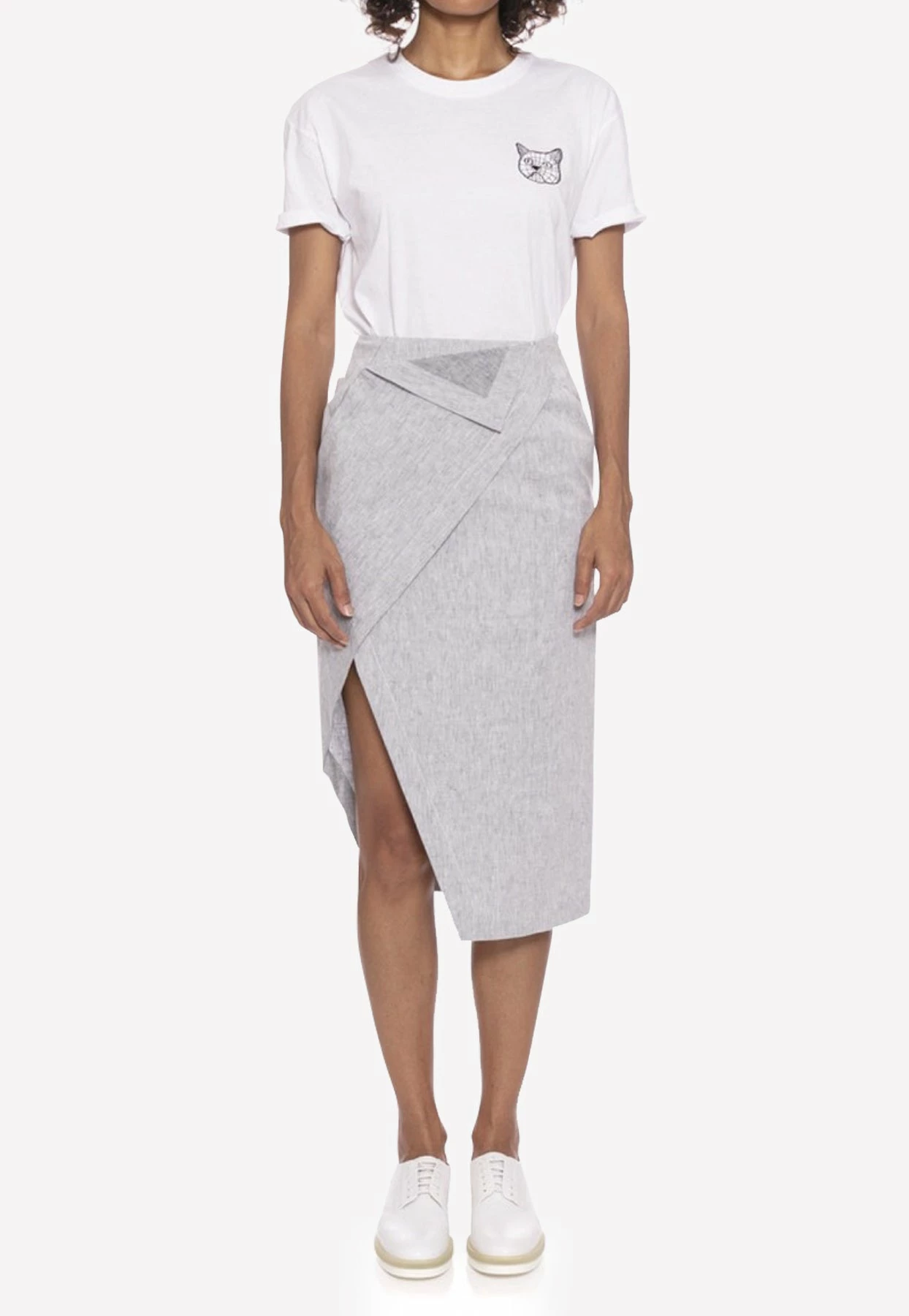 Dawei Linen Wrap Skirt With Slit Gray 1 Dawei Linen Wrap Skirt With Slit Gray