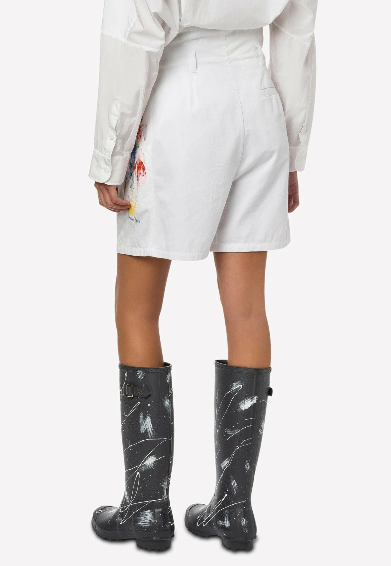 Philosophy Di Lorenzo Serafini High-Waist Hand Paint Cotton Shorts White 3 Philosophy Di Lorenzo Serafini High-Waist Hand Paint Cotton Shorts White - Image 3