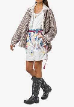 Philosophy Di Lorenzo Serafini High-Waist Hand Paint Cotton Shorts White