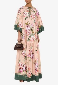 Dolce & Gabbana Floral Print Poplin Maxi Kaftan Pink