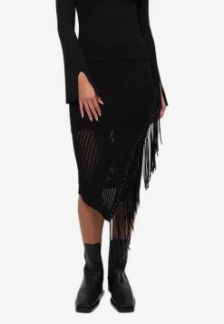 Jonathan Simkhai Jensie Pointelle Fringe Midi Skirt Black