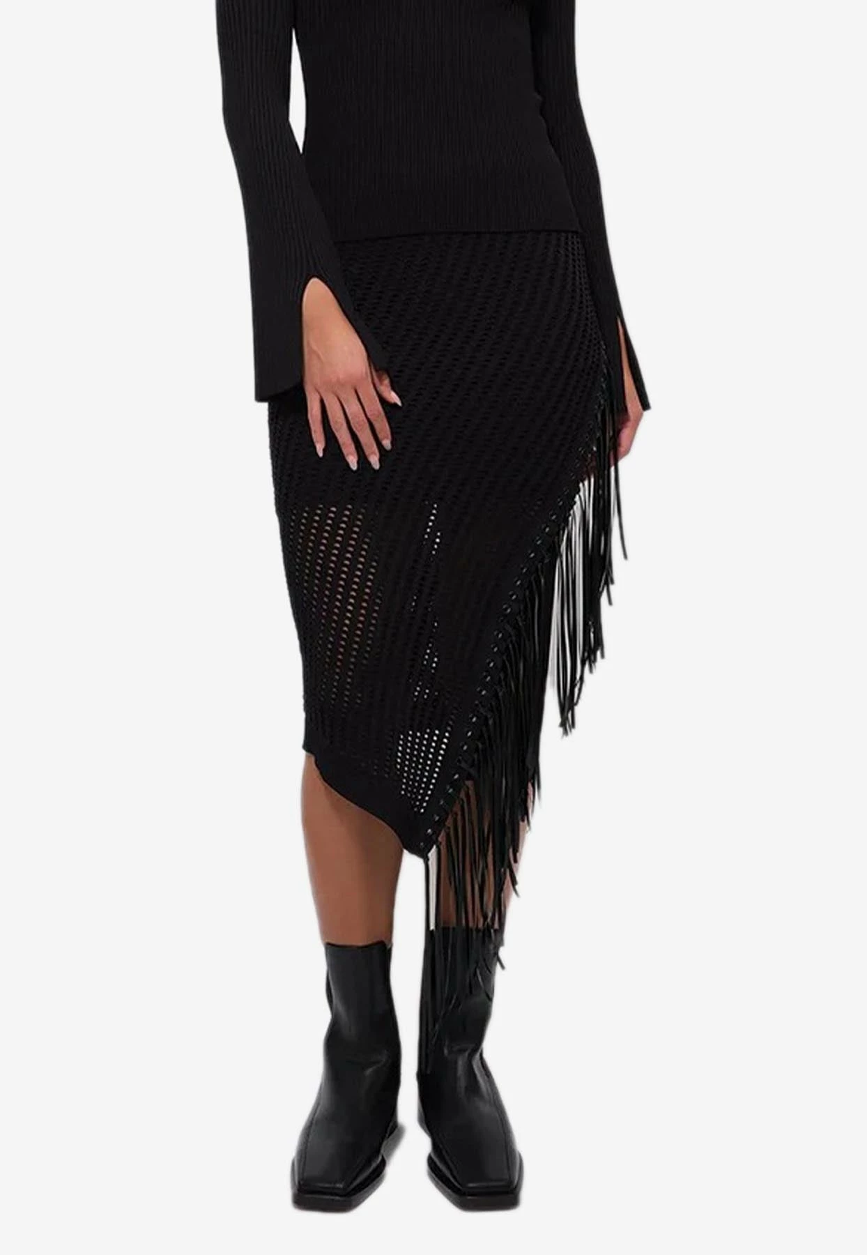 Jonathan Simkhai Jensie Pointelle Fringe Midi Skirt Black 1 Jonathan Simkhai Jensie Pointelle Fringe Midi Skirt Black