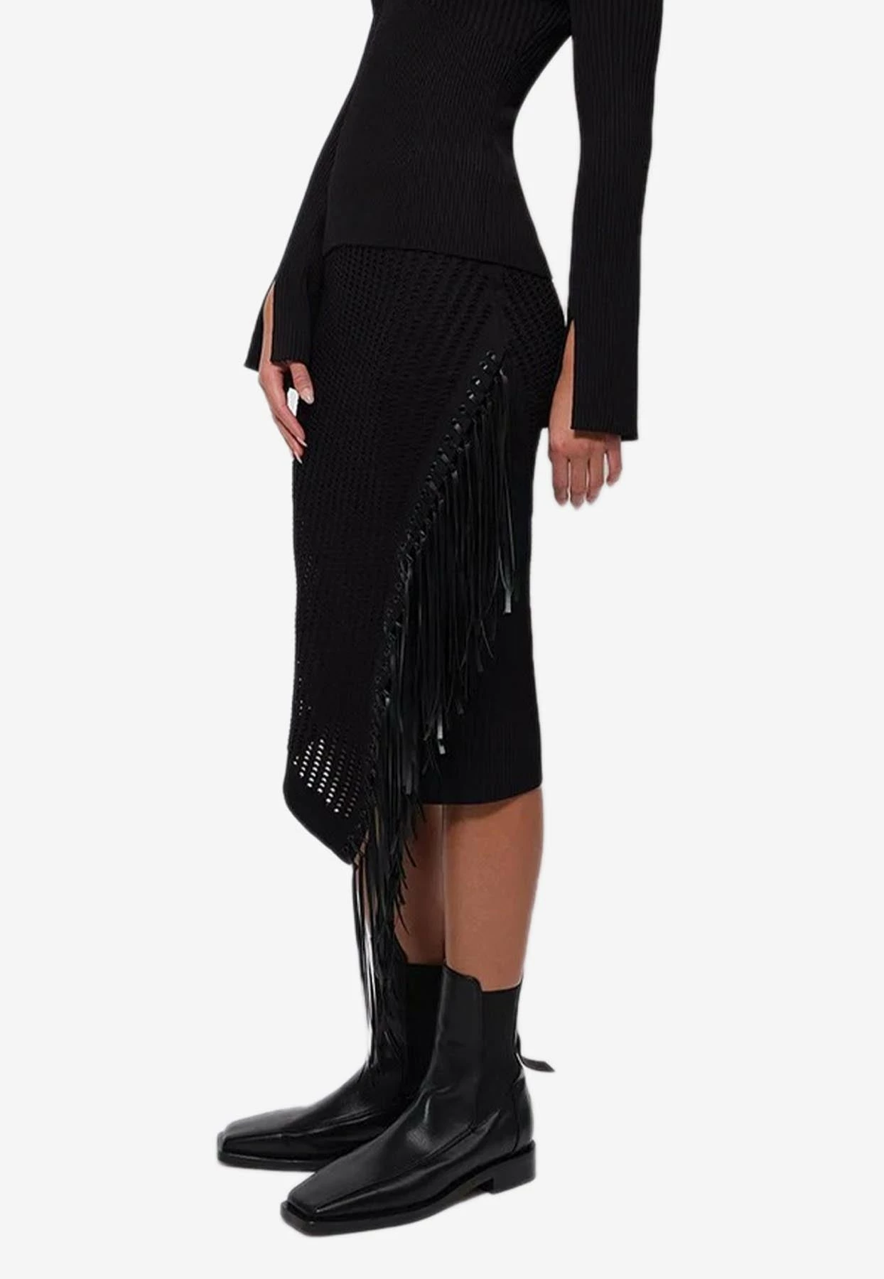 Jonathan Simkhai Jensie Pointelle Fringe Midi Skirt Black 2 Jonathan Simkhai Jensie Pointelle Fringe Midi Skirt Black - Image 2