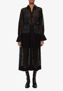 Jonathan Simkhai Zuma Lace Patchwork Shirt Midi Dress Black