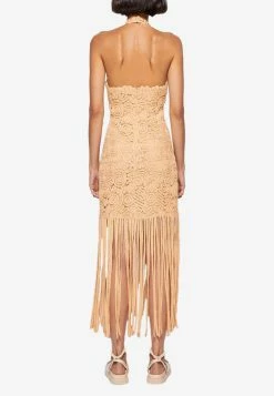 Jonathan Simkhai Alisa Embroidered Fringe Midi Dress Beige -Evening Dresses Popular Store JSRAEMFD 201