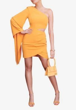 Lavish Alice One-Shoulder Cape Mini Dress Orange