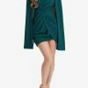 Lavish Alice Pleated Cape Sleeve Mini Dress Green