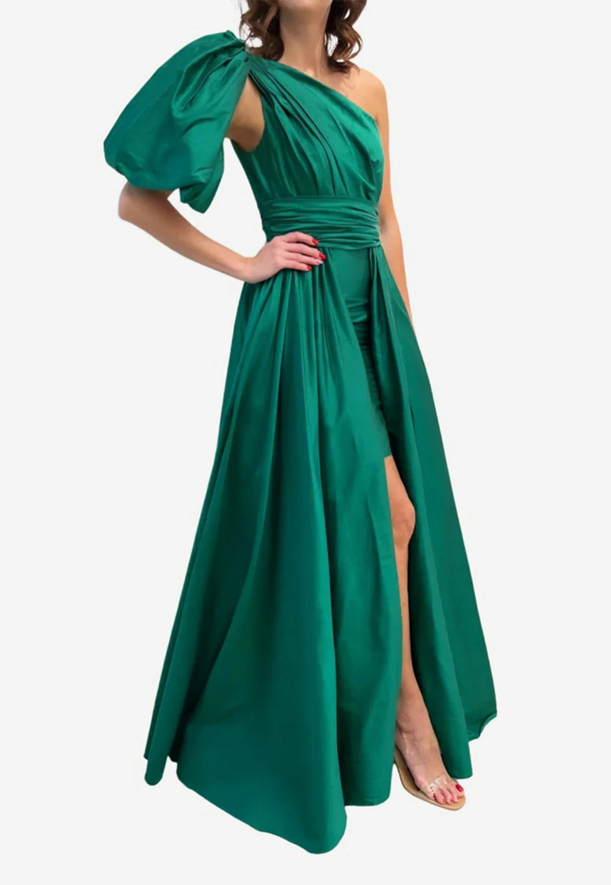 Leal Daccarett Isla Negra One-Shoulder Gown Green 2 Leal Daccarett Isla Negra One-Shoulder Gown Green - Image 2