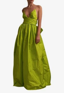 Leal Daccarett Corombaia Silk Taffeta Gown With Oversized Bow Detail Lime