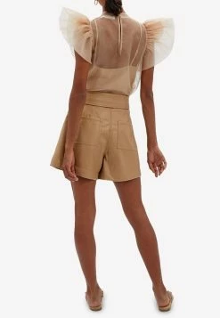 Jonathan Simkhai Mari Tie-Waist Leather Shorts Beige -Evening Dresses Popular Store Mari 20Vegan 20Leather 20Shorts 2