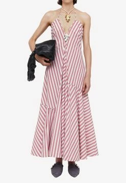 Jil Sander Halterneck Striped Maxi Dress Pink