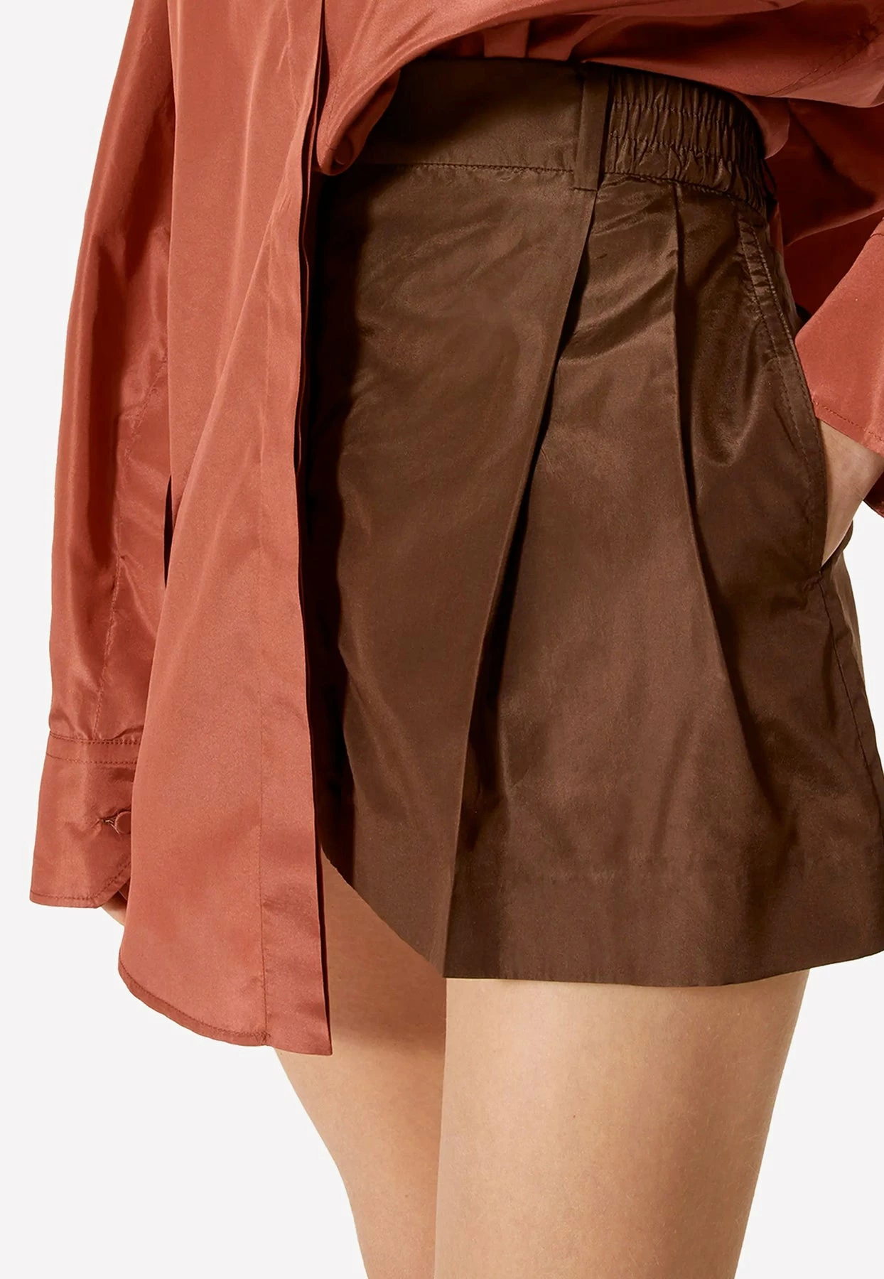 Valentino Washed Taffeta High-Waist Shorts Brown 2 Valentino Washed Taffeta High-Waist Shorts Brown - Image 2