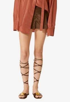 Valentino Washed Taffeta High-Waist Shorts Brown
