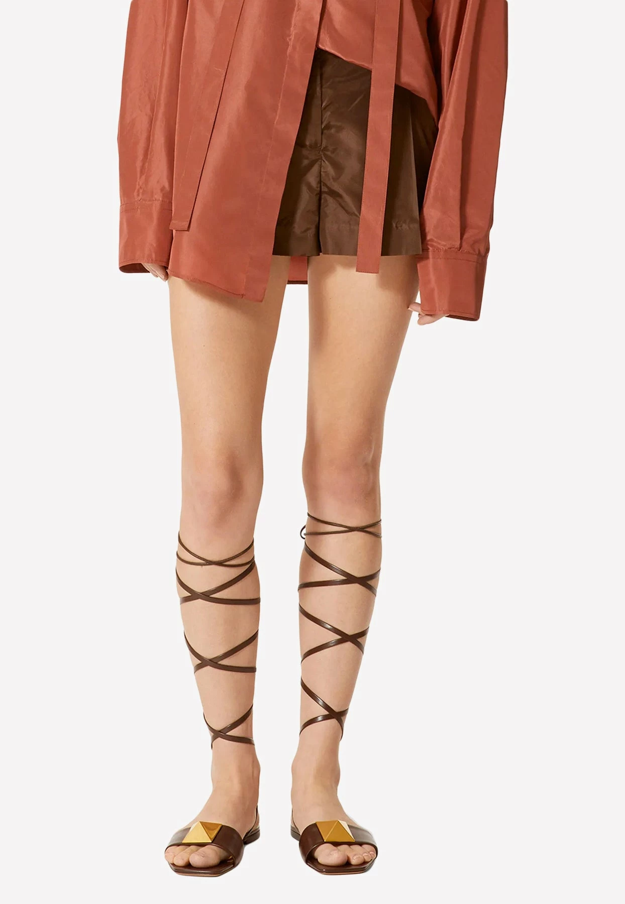 Valentino Washed Taffeta High-Waist Shorts Brown 1 Valentino Washed Taffeta High-Waist Shorts Brown
