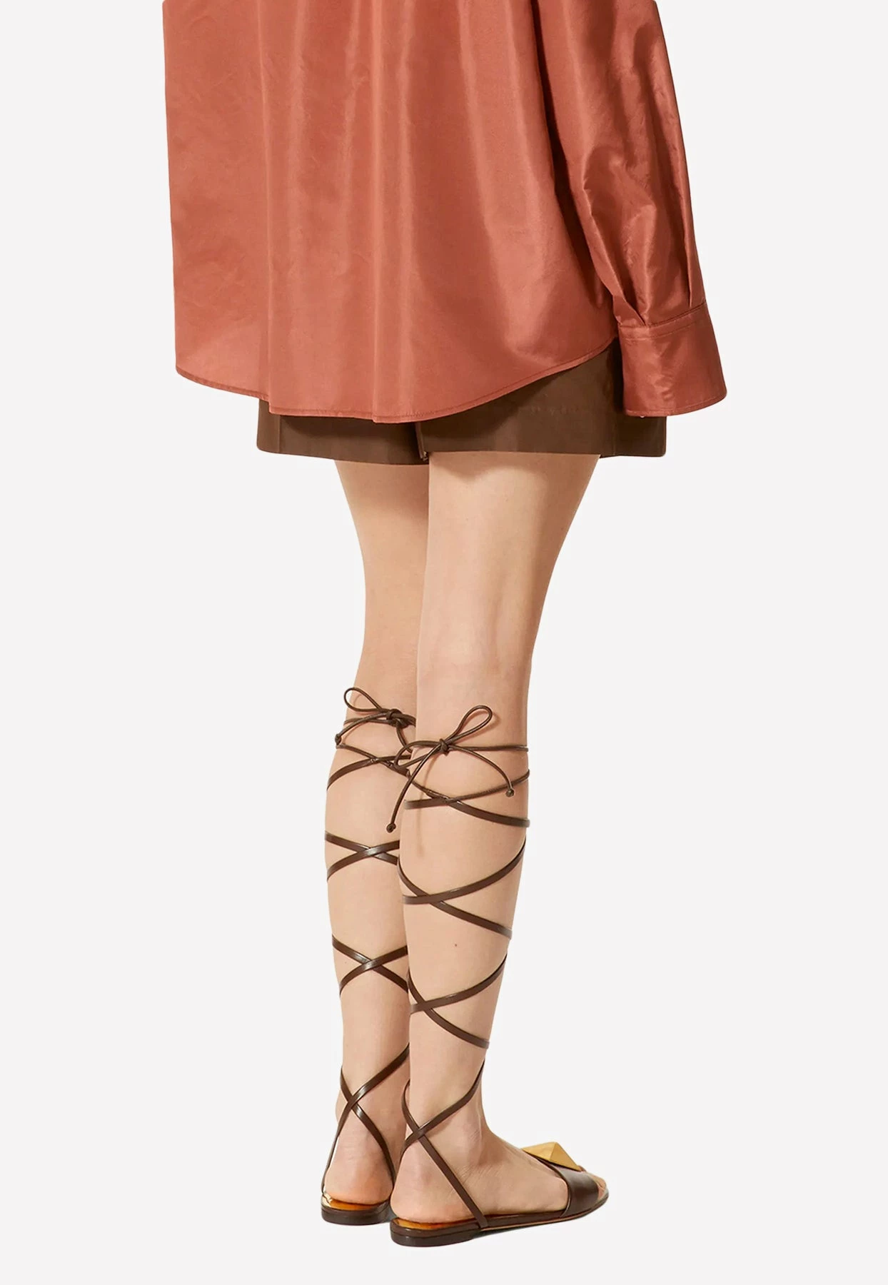 Valentino Washed Taffeta High-Waist Shorts Brown 3 Valentino Washed Taffeta High-Waist Shorts Brown - Image 3