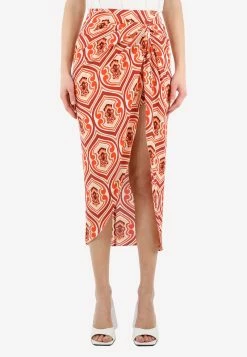 Etro Geometric Print Sarong Skirt Orange